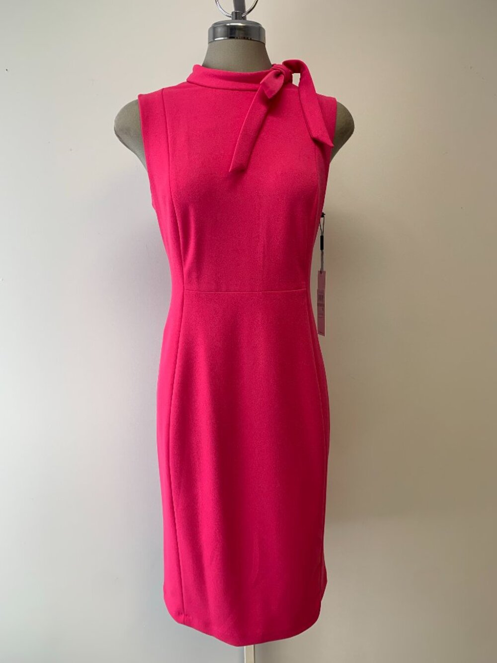 NWT Calvin Klein Sleeveless Scuba Crepe Sheath with Bow Tie Neck Size 12